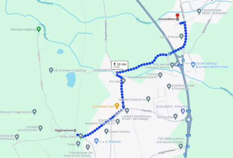 Anfahrsplan zur Firma SonnenMoor mit der Bahn